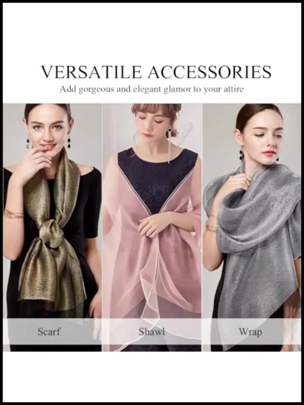 Organza Silk Scarf for Women Sheer Shimmering Wrap Bridal Wedding Party Shawl